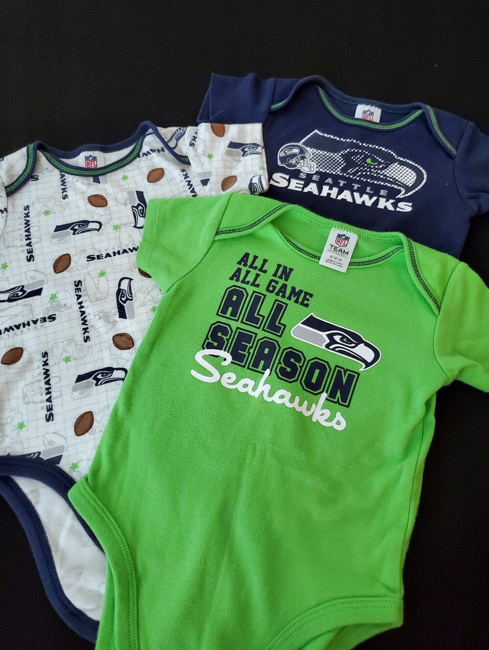 3-Pack NFL Team Apparel Seahawks Baby's Short Sleeve Bodysuits